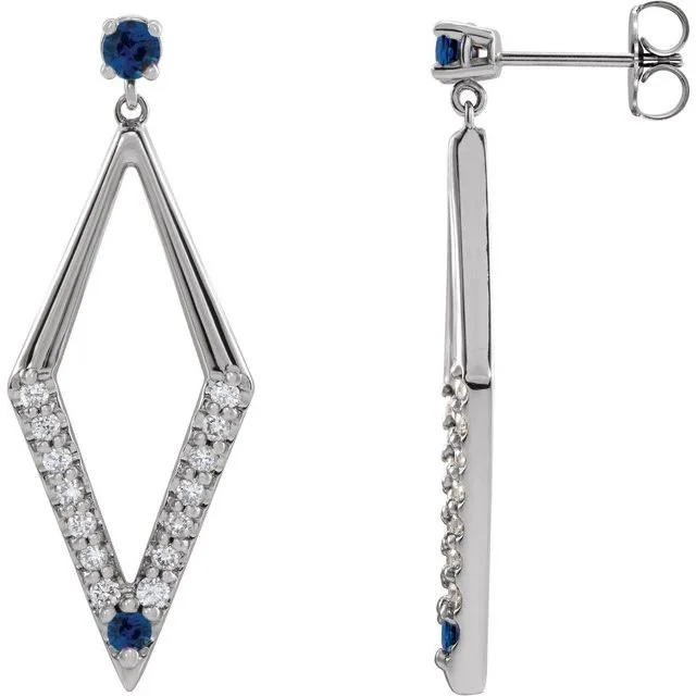 Blue Sapphire & Diamond Round Geometric Stud Earrings | 9K White Gold - 9k White Gold / 3.60 Carat / Lab-Grown-AAA: the shop's own photo