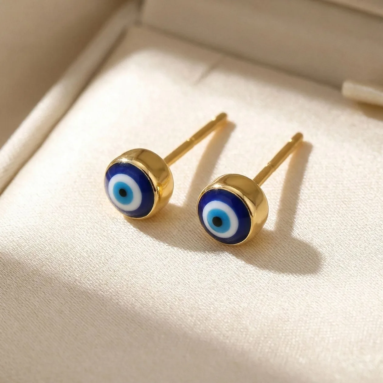 Turkish Evil Eye Nazar Protective Gold Stud Earrings: the shop's own photo
