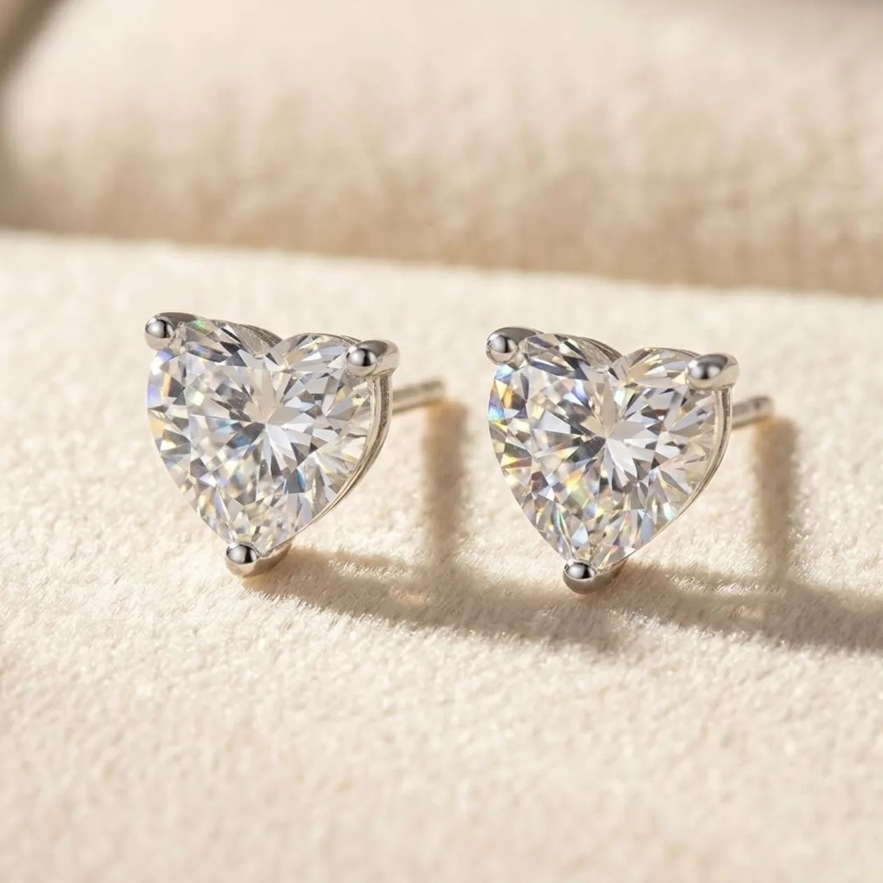 Diamond Heart April Birthstone Sterling Silver Stud Earrings: the shop's own photo