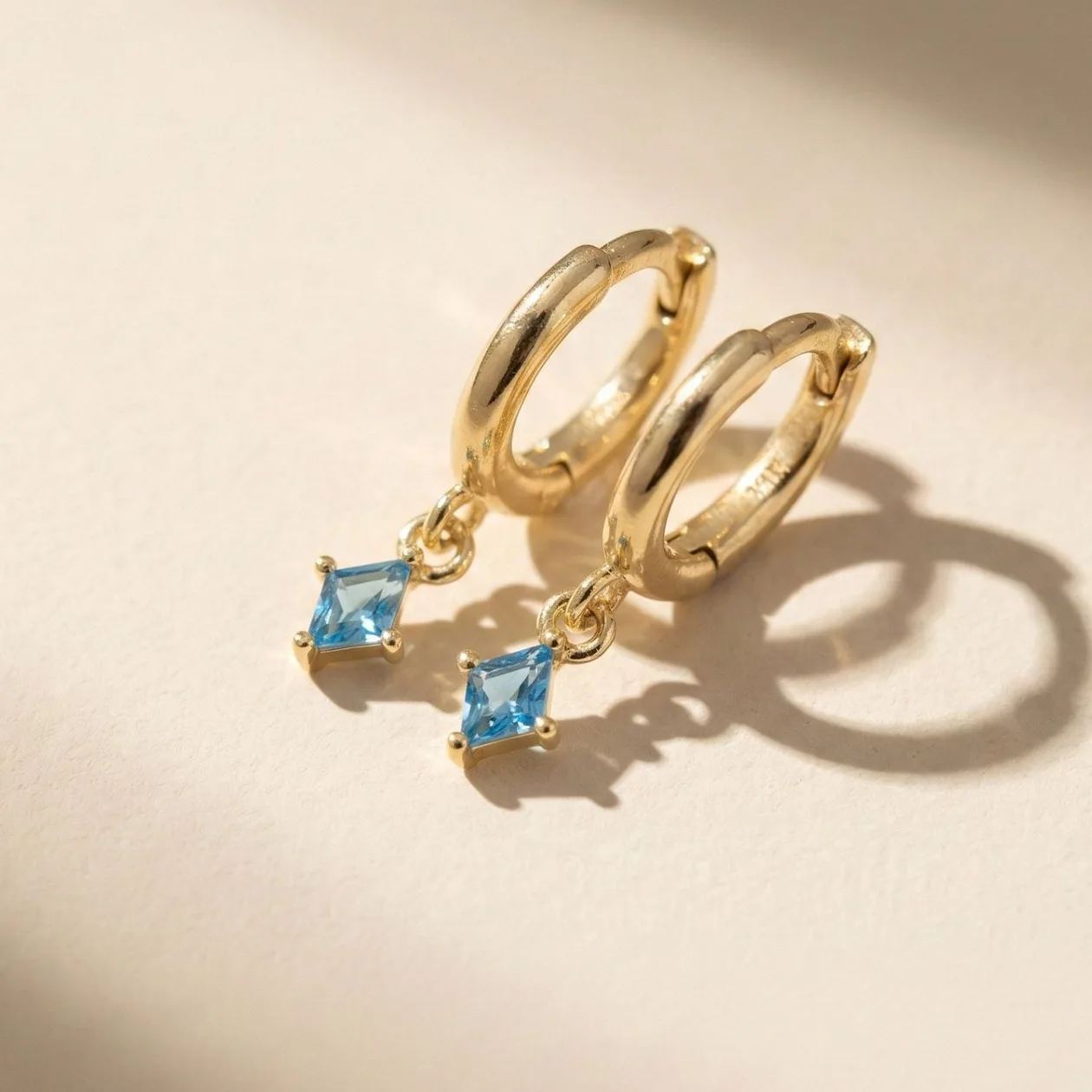 Tiny Aquamarine March Birthstone Dangle Rook Hoops: the shop's own photo