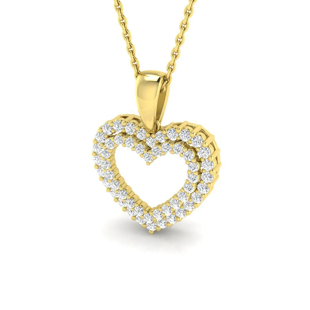 Heart-Shaped Diamond Pendant | Heart Halo Diamond Necklace Without Chain - 9k Yellow Gold / Natural Diamond(F/SI) / 0.33 Carat: the shop's own photo