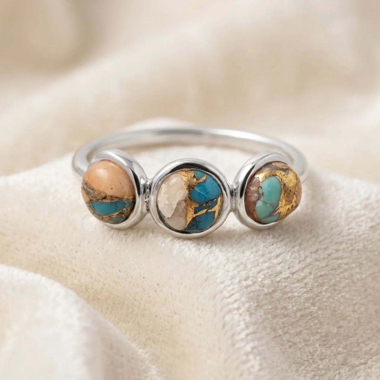Minimalist Opal Turquoise Gemstone Sterling Silver Ring - Medium: UK N (approx. 17.1mm diameter | US 6 ¾ | EU 53.5): the shop's own photo