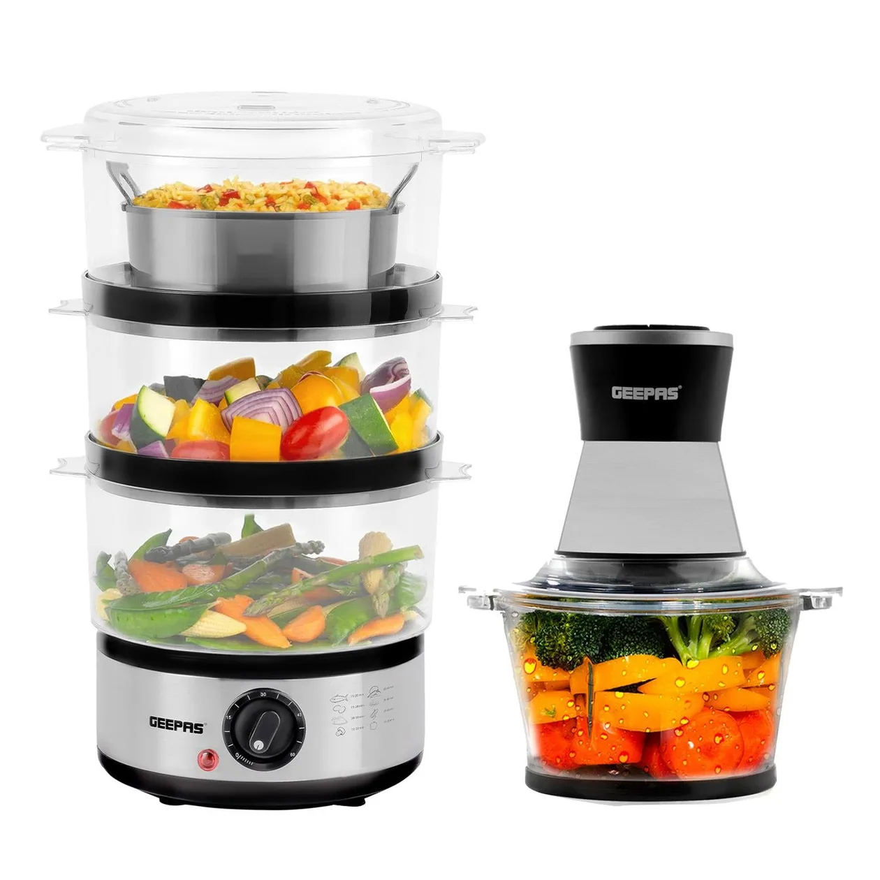 3-Tier Food Steamer & 500W Mini Food Processor Combo Set: the shop's own photo