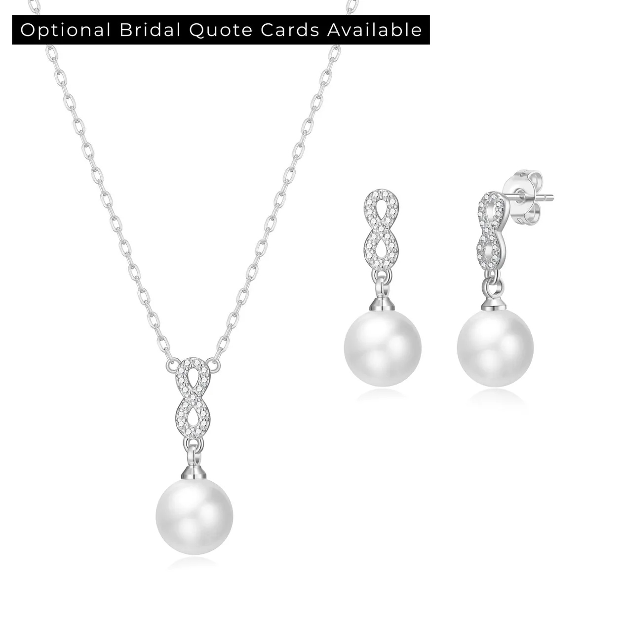 Silver Plated Infinity Pearl Drop Bridal Set Created with Zircondia® Crystals: the shop's own photo