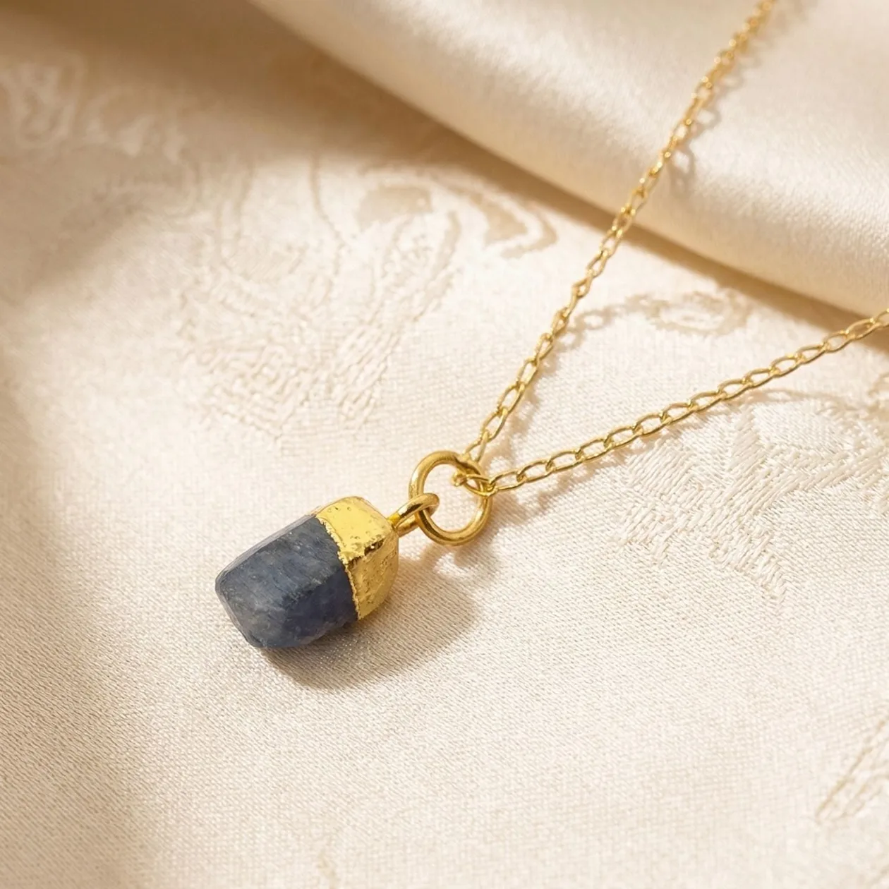 Raw Sapphire September Birthstone Gold Plated Necklace: the shop's own photo