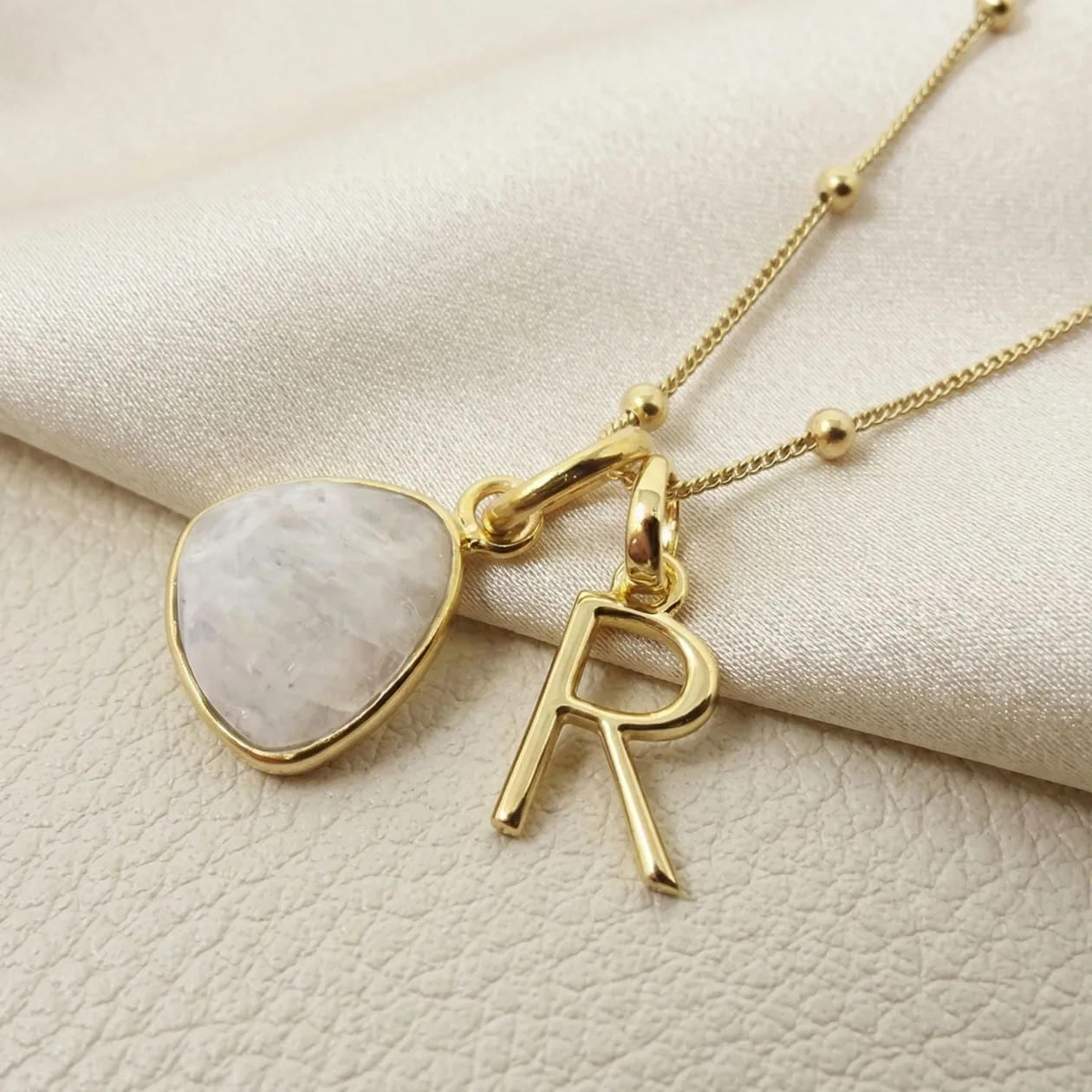 18ct Gold Plated Moonstone Initial Necklace - A / Fine Chain: the shop's own photo