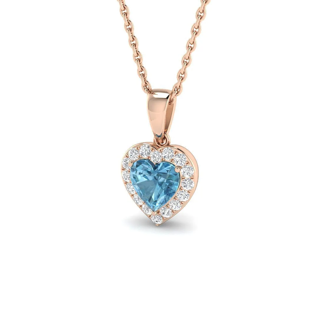 Heart Shaped Blue Topaz Pendant | Diamond Halo Pendant without Chain - 18k Rose Gold / Natural Diamond(F/SI) / 0.75 Carat: the shop's own photo