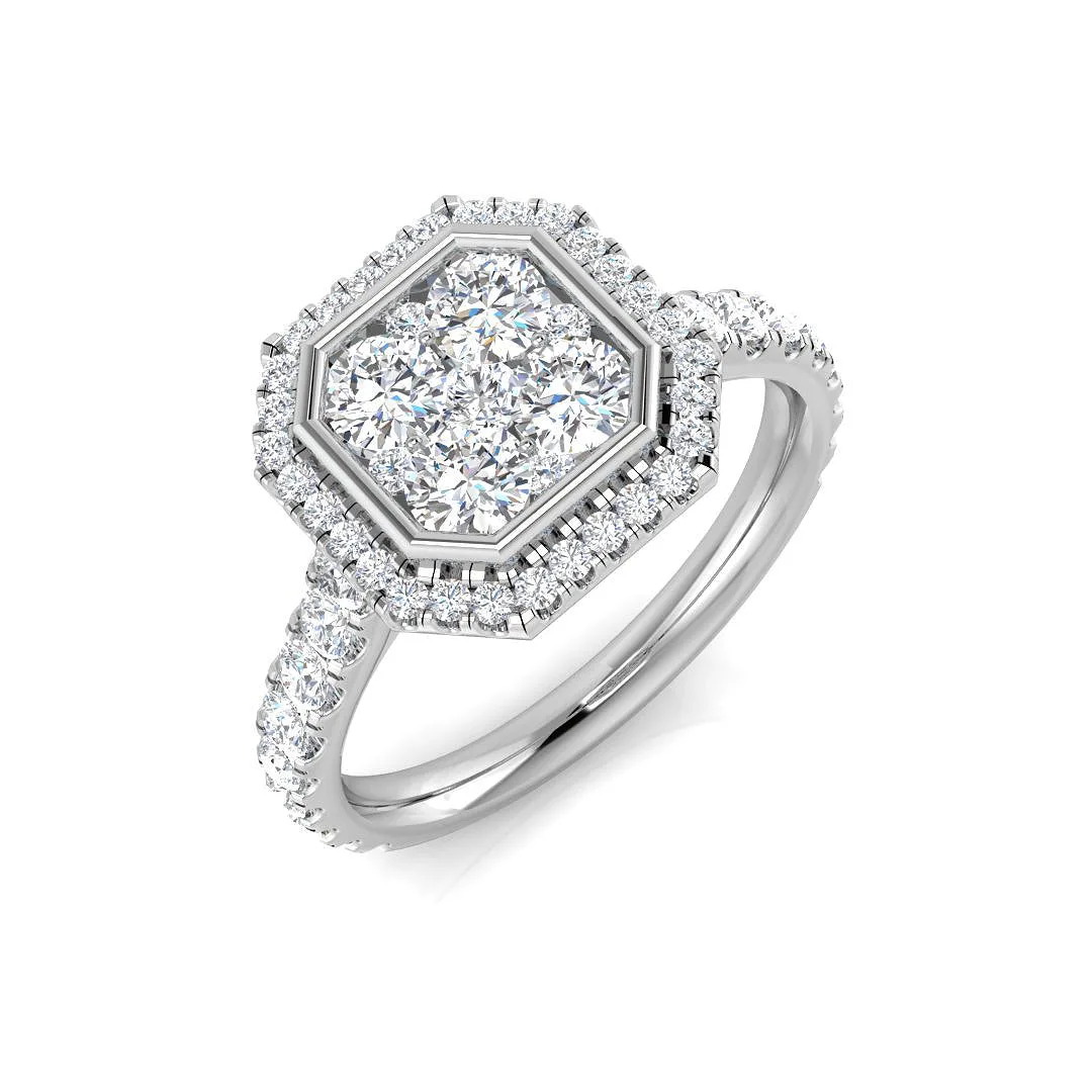 Natural Round Cut Diamond Octagonal Cluster Engagement Ring - 18k Yellow Gold / 0.50 Carat / Lab-Grown Diamond: the shop's own photo