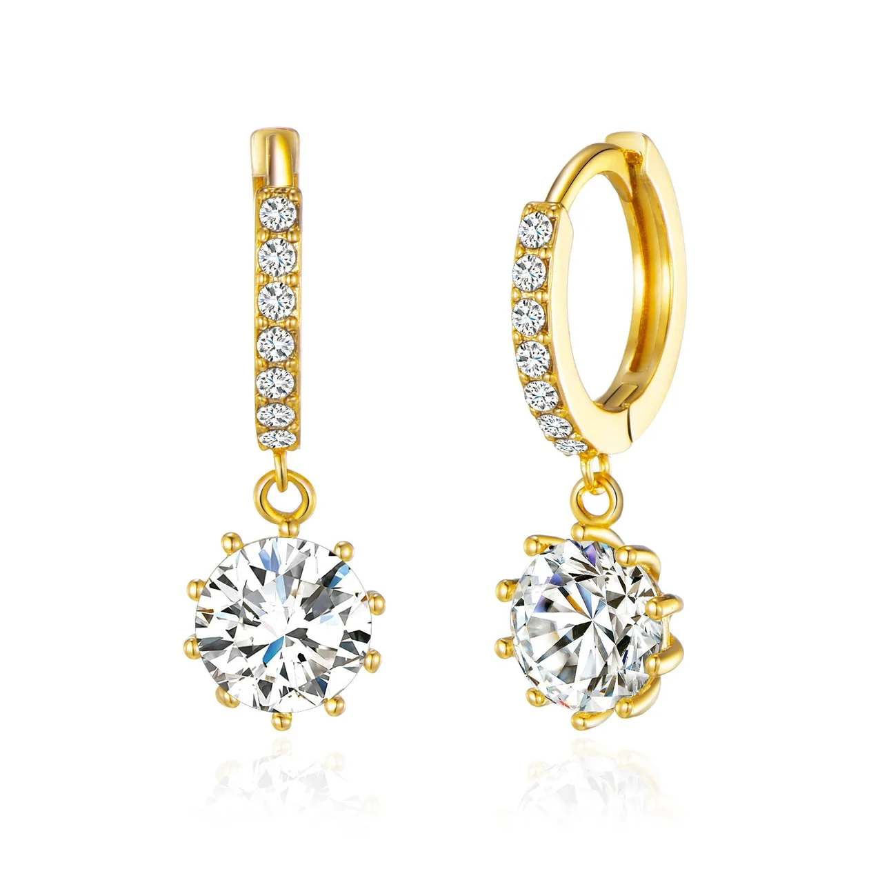 18k Gold Plated Solitaire Drop Hoop Earrings Created with Zircondia® Crystals: the shop's own photo