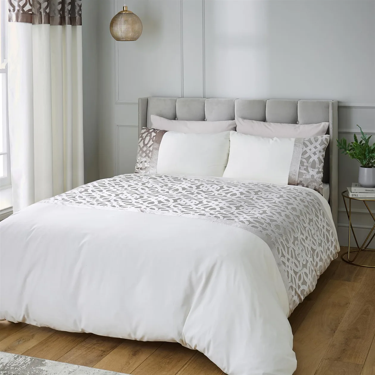Catherine Lansfield Lattice Cut Velvet Duvet Cover - King: the shop's own photo