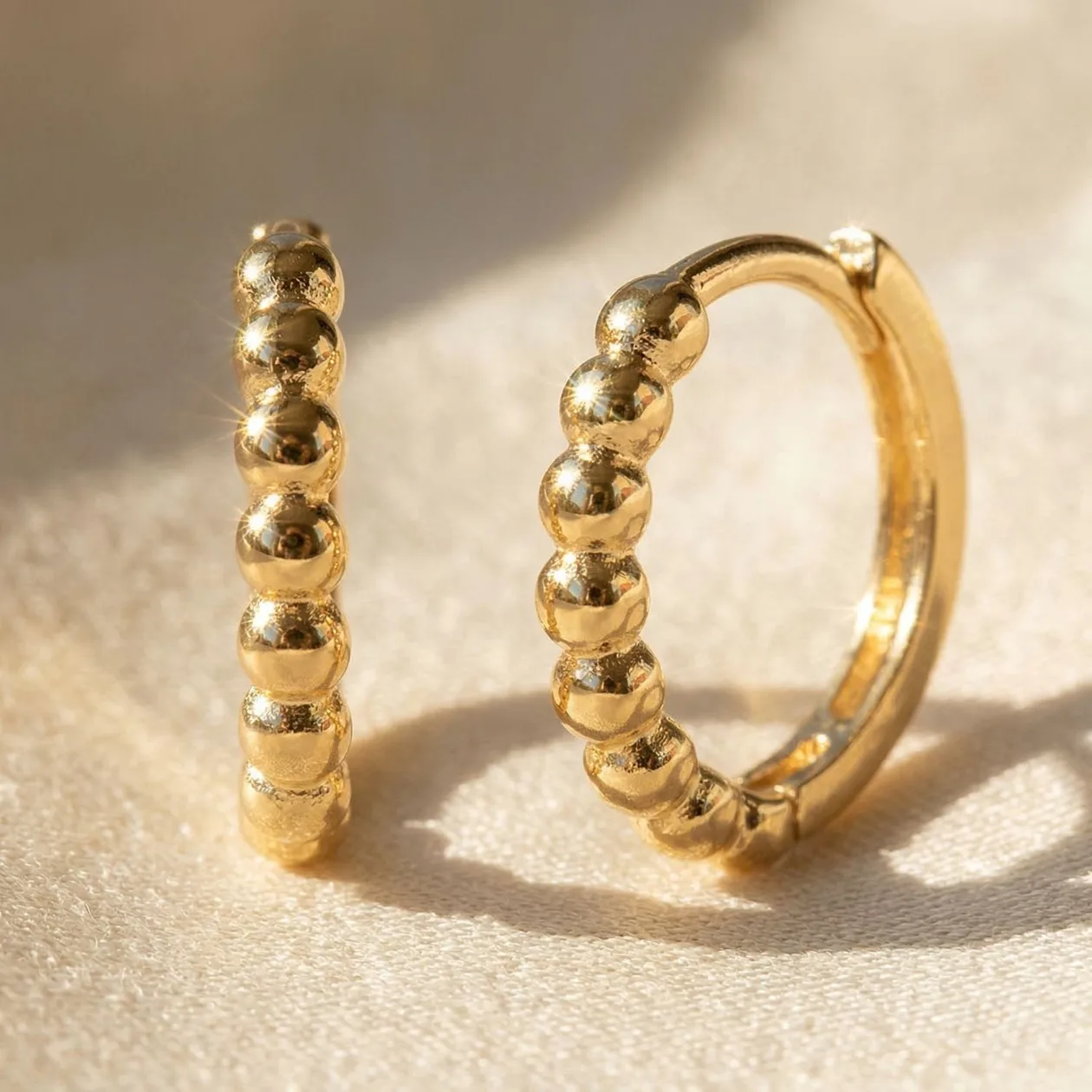 Dainty Beaded Huggie Hoop Gold Plated Earrings: the shop's own photo