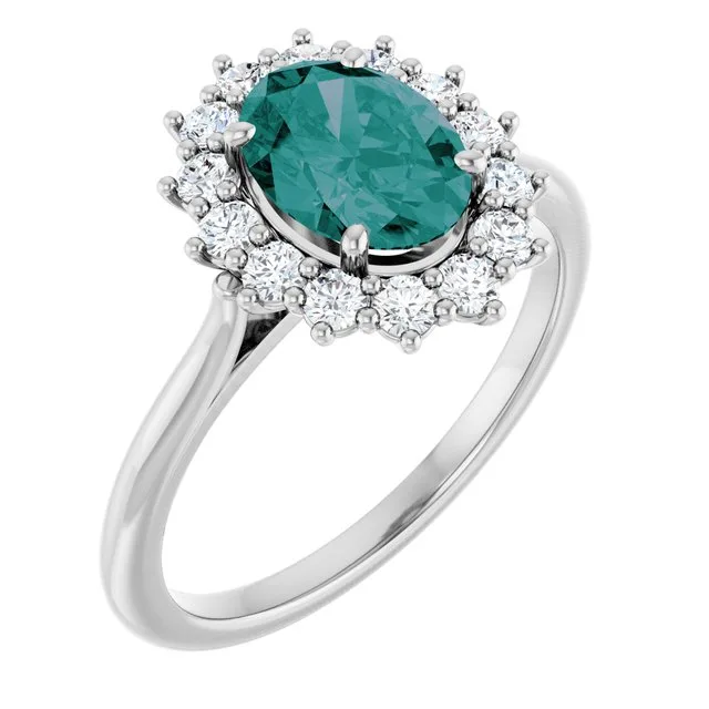 Oval Lab-Grown Alexandrite Halo Ring with Diamond Accents in Gold - 18k Yellow Gold / 1.70 Carat / Natural-AA: the shop's own photo