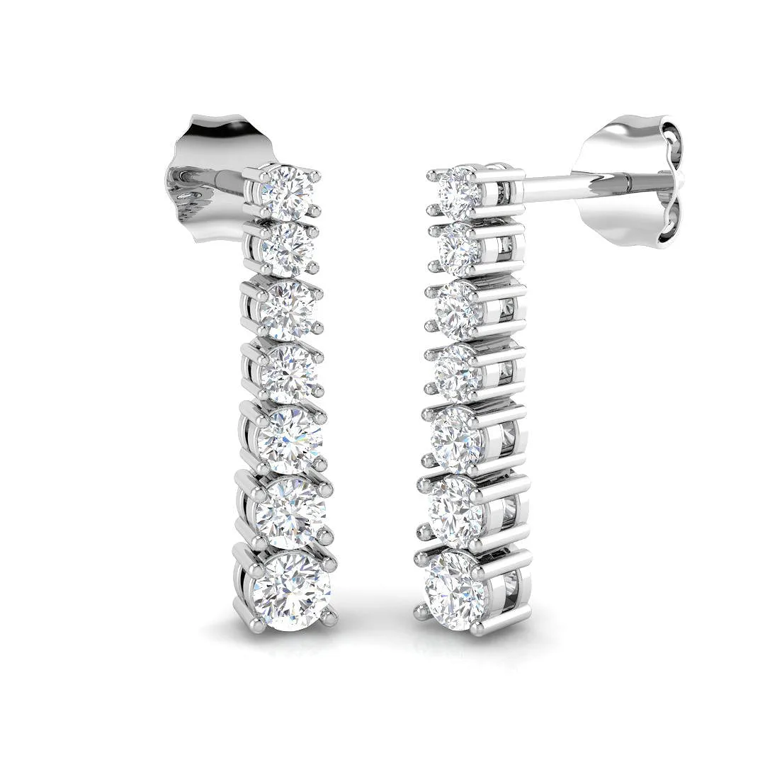 Crimp Luxury Gold Drop Trilogy Diamond Earrings - Elegant Sparkle - 1 Carat / Lab Grown Diamond(D-VVS) / 9k White Gold: the shop's own photo