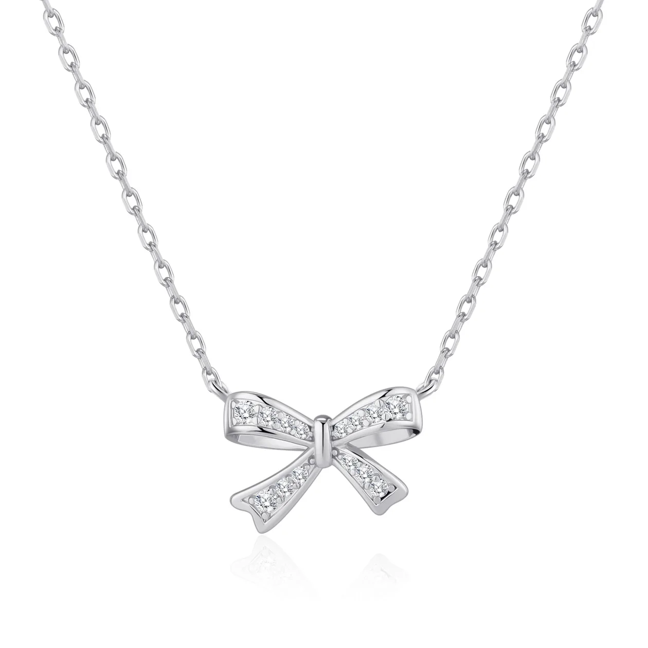 Silver Plated Bow Necklace Created with Zircondia® Crystals: the shop's own photo