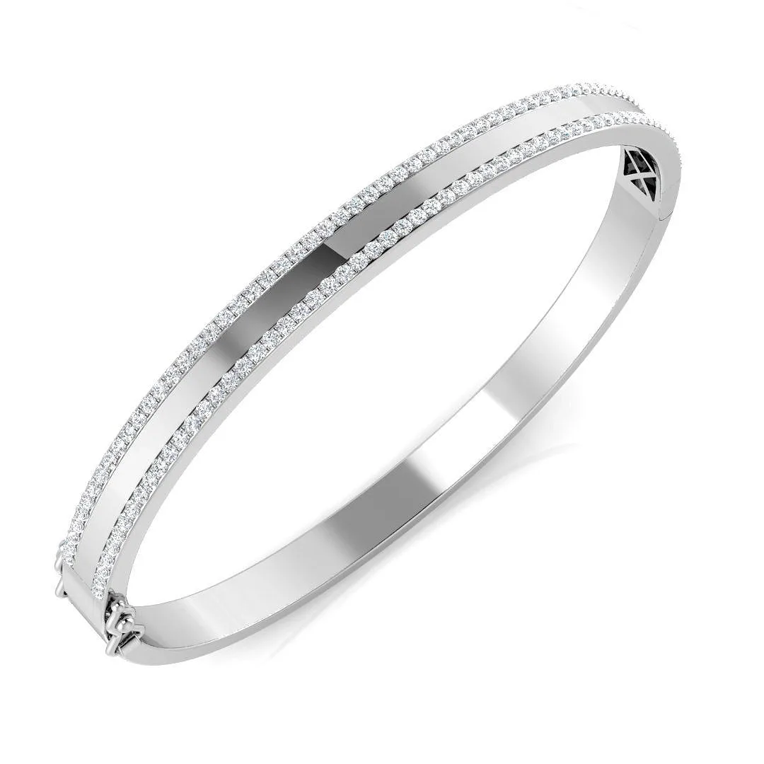 Platinum Natural Round Cut Diamond Two Row Pave Set Half Eternity Bangle with Hinged Lock - 18k Yellow Gold / 1.00 Carat / Lab Grown Diamond: the shop's own photo