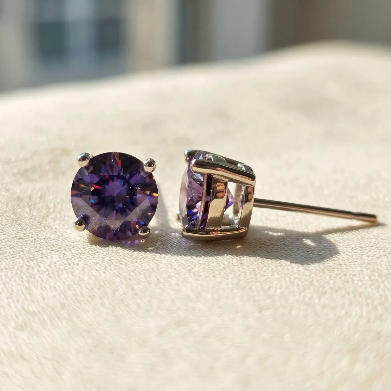 Amethyst Moissanite Crystal Sterling Silver Earrings: the shop's own photo