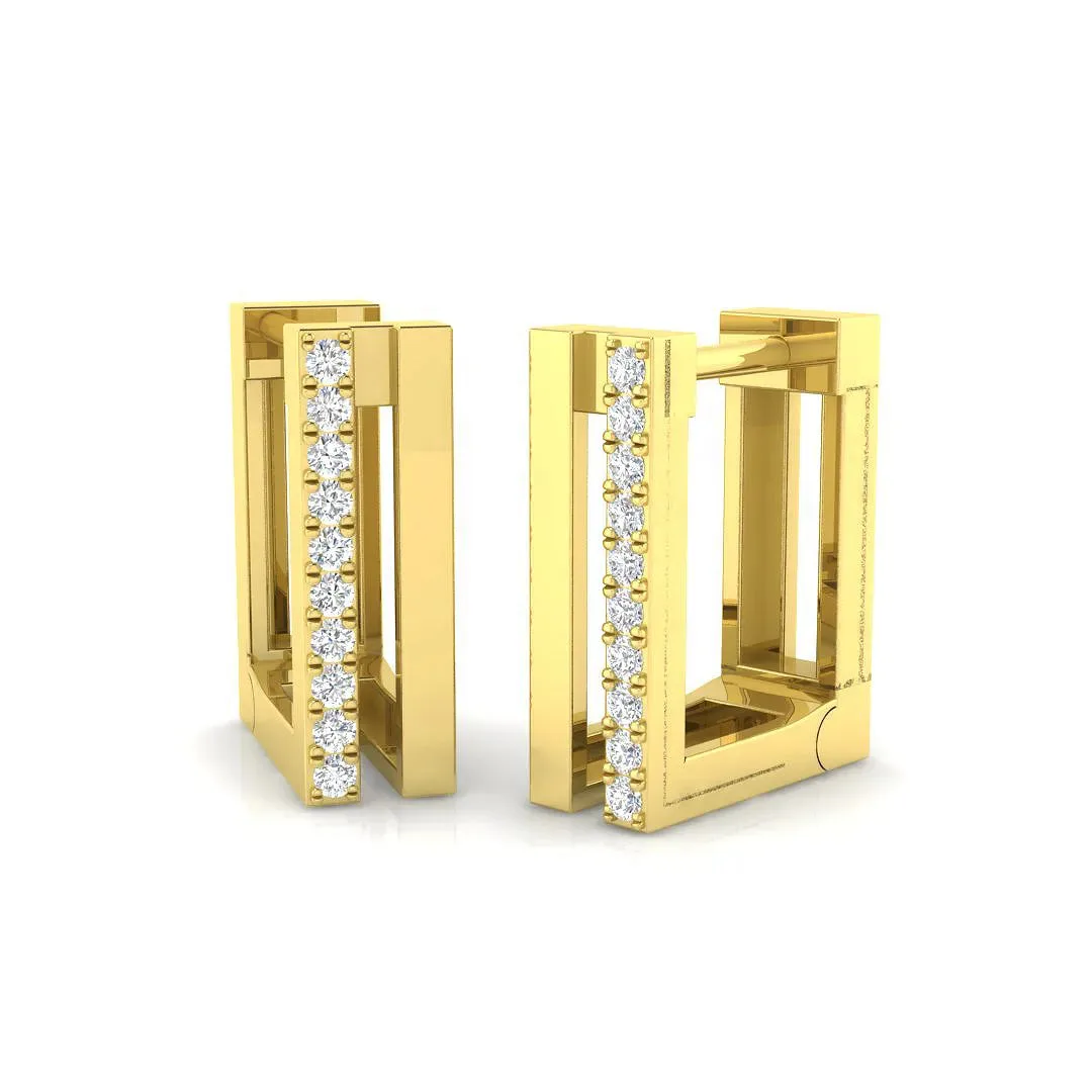 Hoop Earrings - Geometric 0.1ct Micro Pave Diamond - Lab Grown Diamond / 9k Yellow Gold / 0.1: the shop's own photo