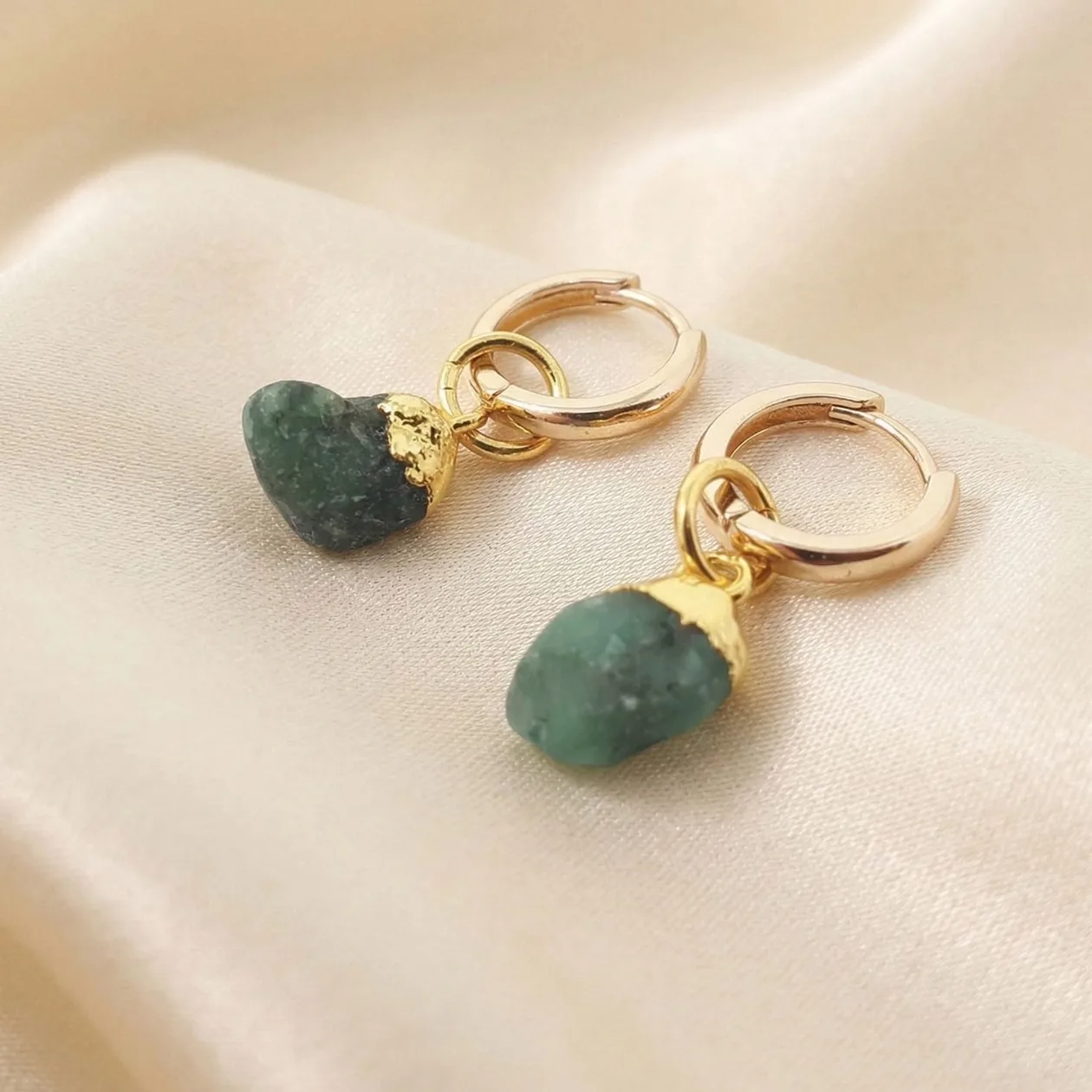 Raw Emerald May Birthstone Gold Plated Huggies: the shop's own photo