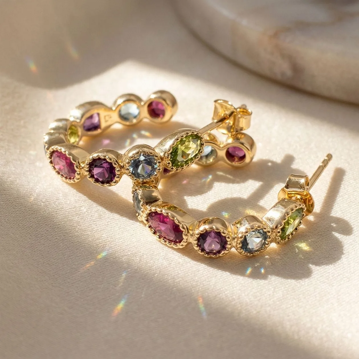 Multicolour Gemstone Gold Plated Hoop Earrings: the shop's own photo