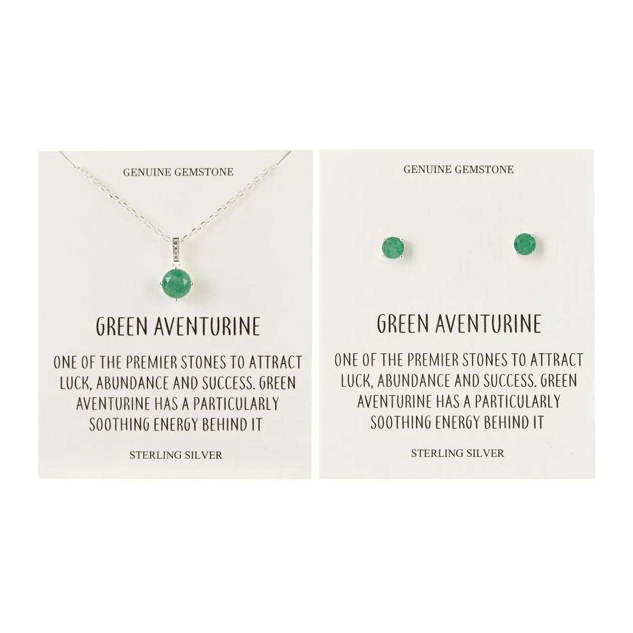 Sterling Silver Green Aventurine Gemstone Set with Quote Card: the shop's own photo