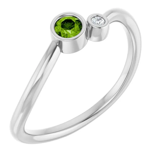 Round Peridot Two Stone Ring with Diamond Accents in Platinum - 18k Yellow Gold / 2.10 Carat / Lab-Grown-AAA: the shop's own photo
