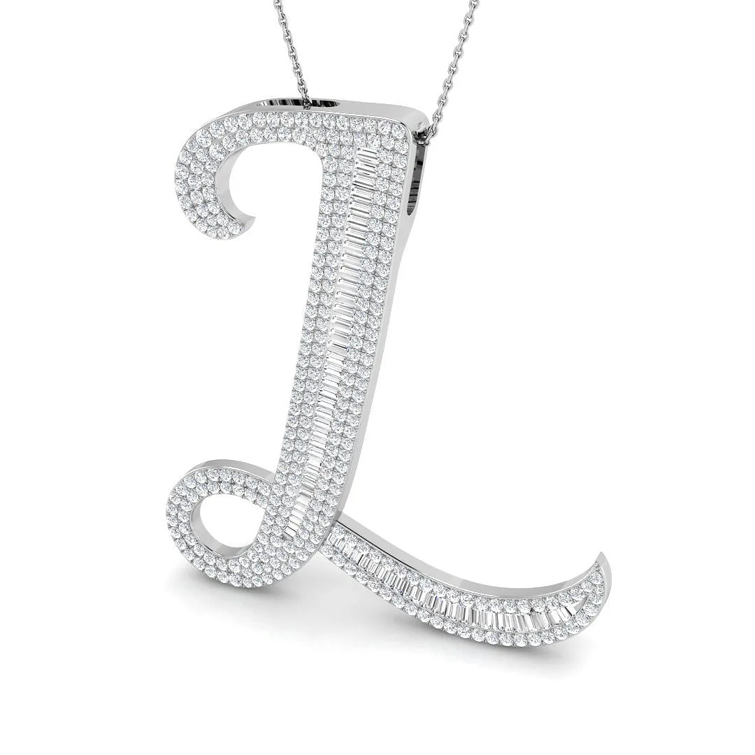 Paved Initial Diamond Pendant Necklace | Custom L Pendant Without Chain - 950 Platinum / Natural Diamond(F/SI) / 3.50 Carat: the shop's own photo