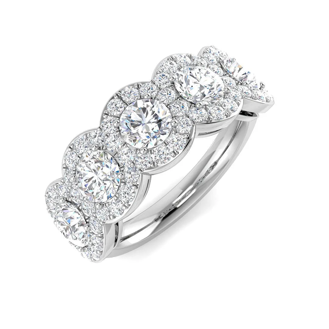 Natural Round Cut Diamond Five Stone Halo Ring - Lab-Grown Diamond / 2.00 Carat / 18k Yellow Gold: the shop's own photo