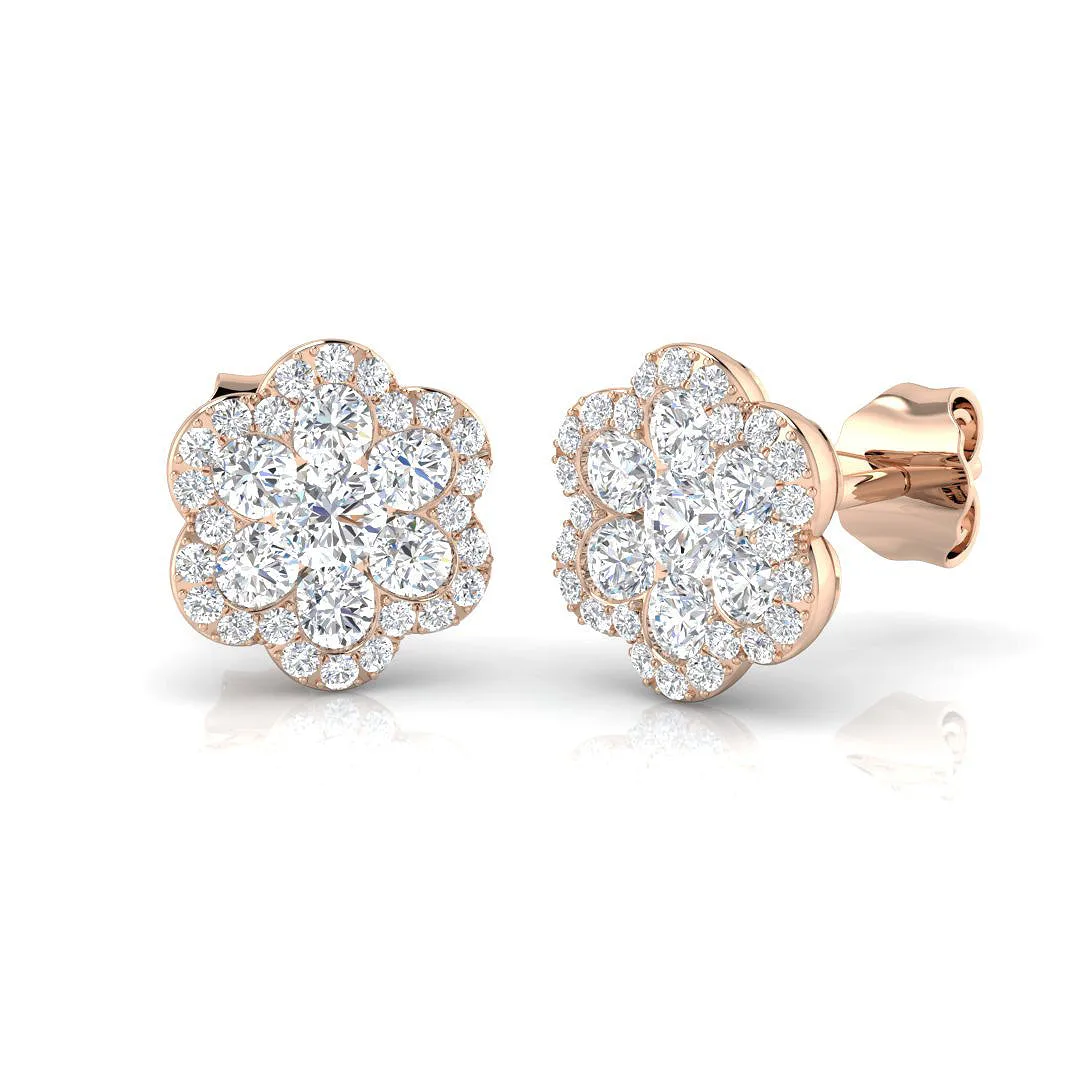 Luxury Cluster Stud Diamond Earrings | 0.2-1.5ct | Lab & Natural | Gold & Platinum - 18k Rose Gold / 0.5 Carat / Lab Grown Diamond(D-VVS): the shop's own photo