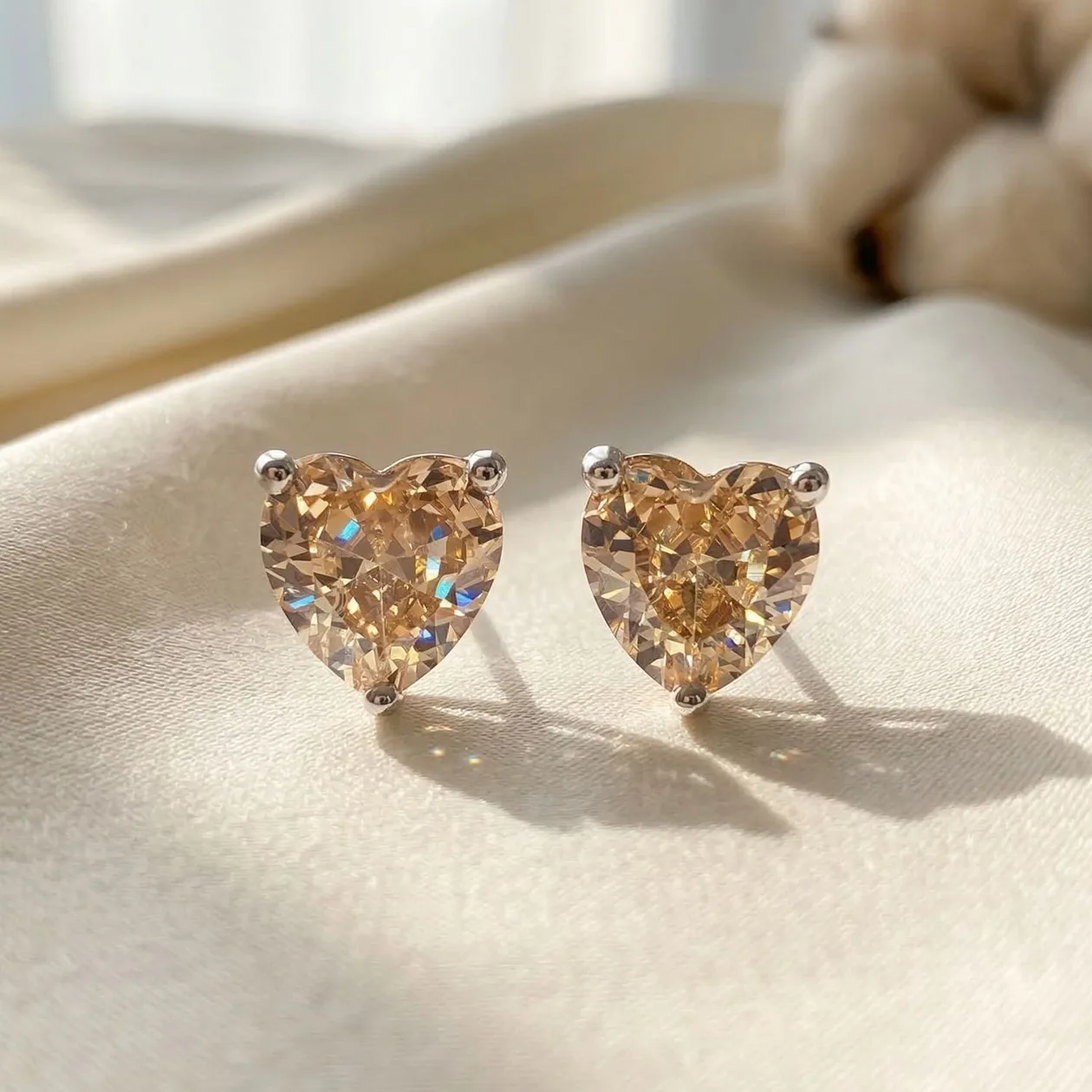 Citrine November Birthstone Heart Sterling Silver Stud Earrings: the shop's own photo