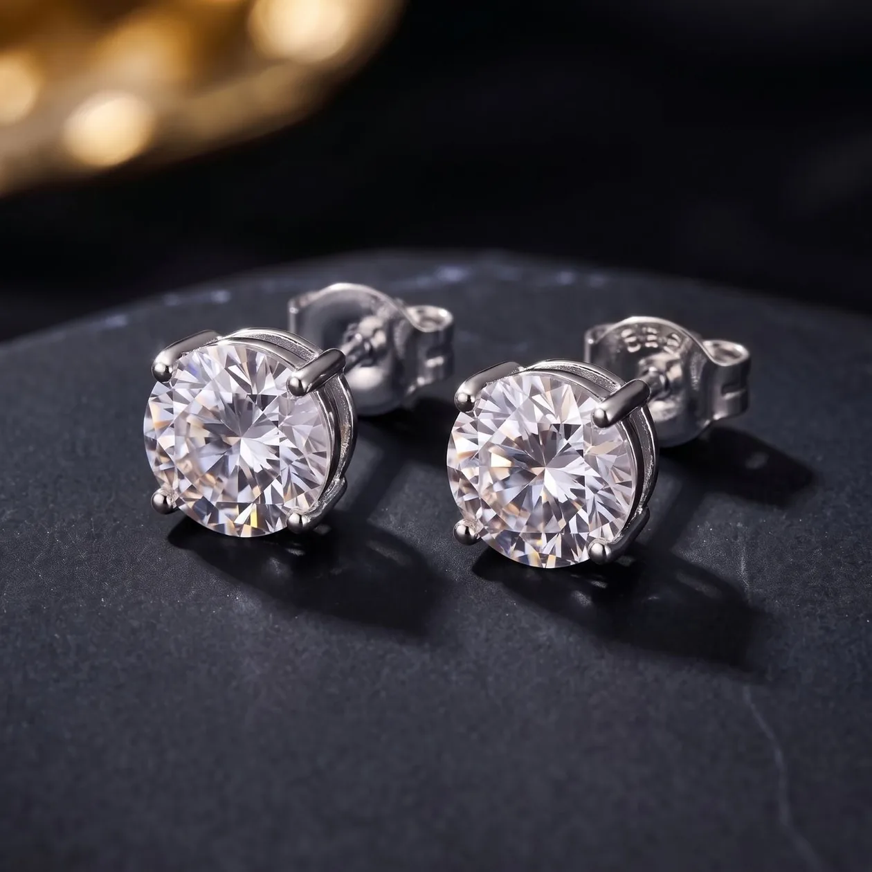 Silver Round Solitaire Stud Earrings For Men in 3 Sizes - Medium (6mm diameter): the shop's own photo