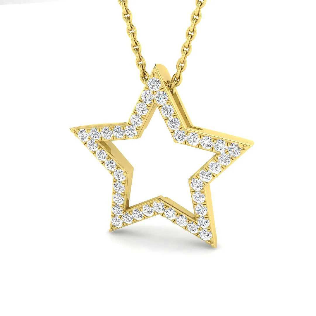 Diamond Star Pendant Necklace | Lab-Grown & Natural Diamond Necklace - 9k Yellow Gold / Natural Diamond(F/SI) / 0.30 Carat: the shop's own photo