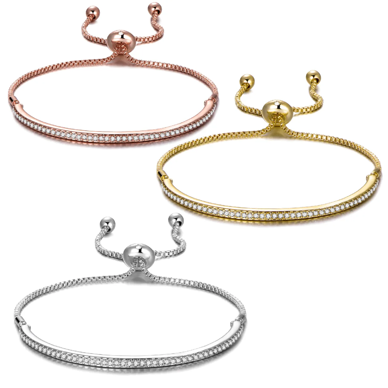 Set of Three Friendship Slider Bracelets Created with Zircondia® Crystals: the shop's own photo