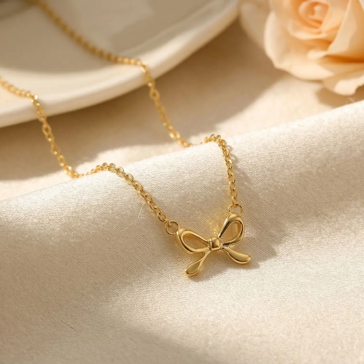 Tiny Small Bow Tie Ribbon Gold Plated Necklace: the shop's own photo