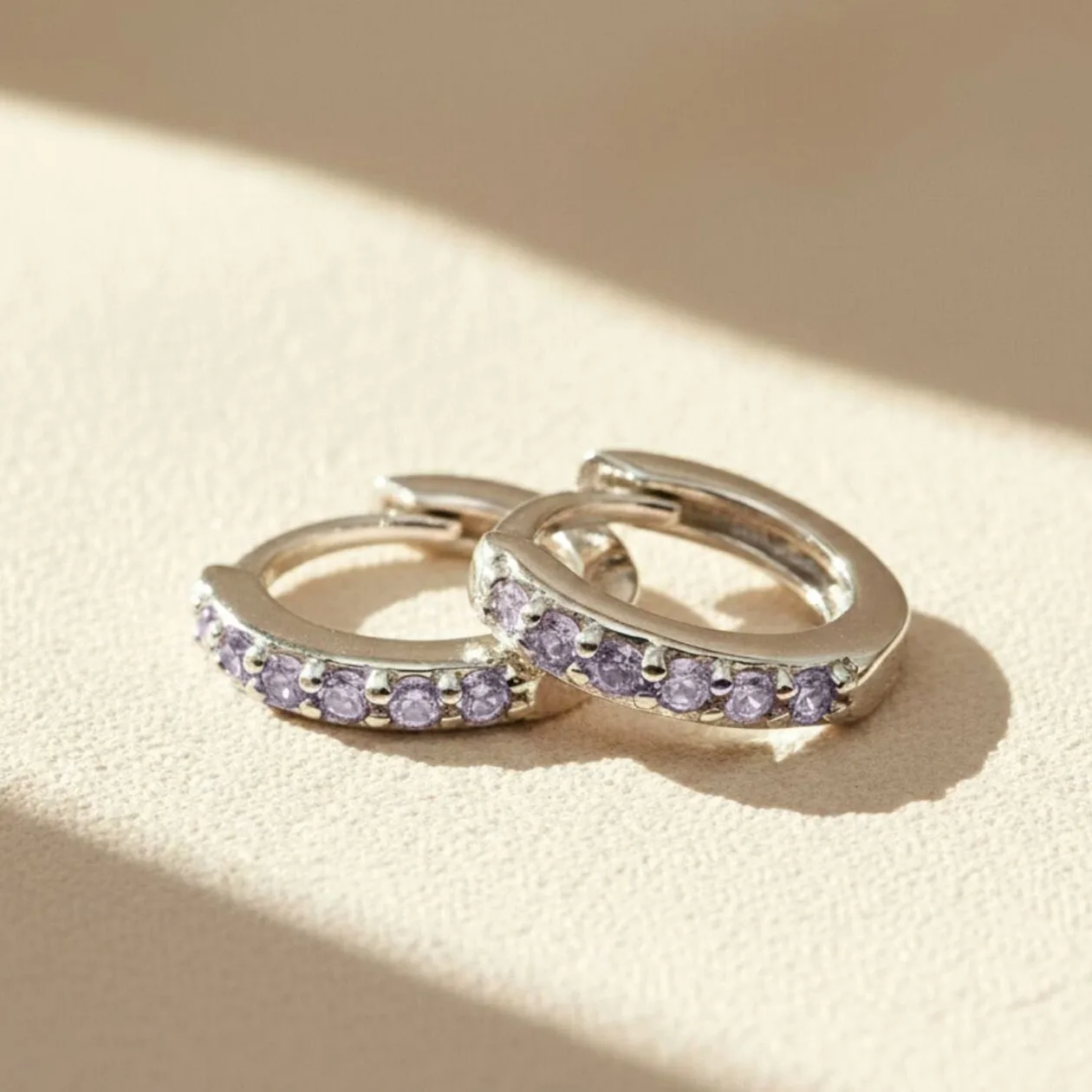 Alexandrite June Birthstone Small Silver Huggie Hoops: the shop's own photo