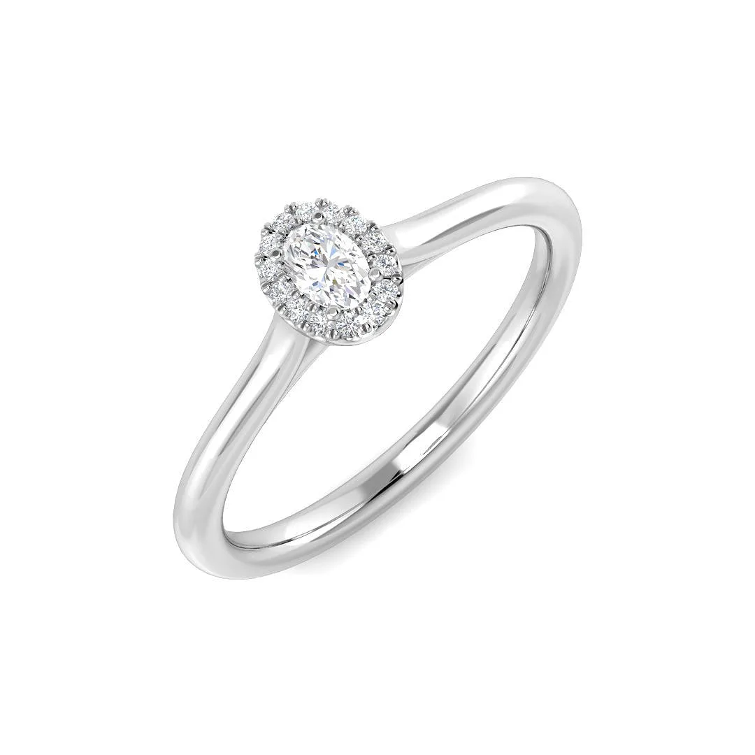 Natural Oval & Round Cut Diamond Halo Engagement Ring - Lab-Grown Diamond / 0.25 Carat / 18k Yellow Gold: the shop's own photo