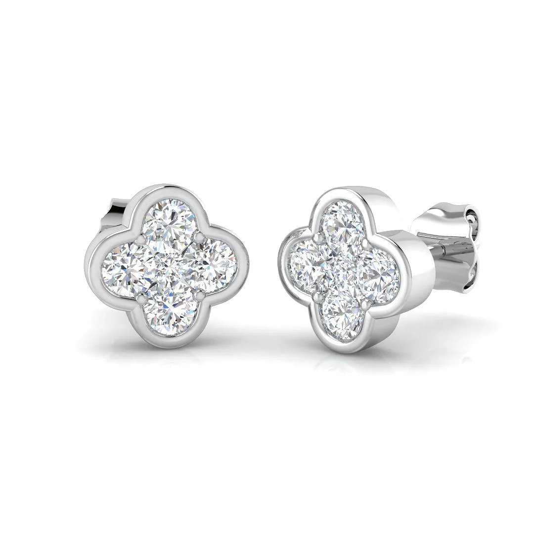 Stud Earrings with Four Leaf Clover Diamond Cluster - 1ct Gold - 1 Carat / Lab Grown Diamond(D-VVS) / 9k Yellow Gold: the shop's own photo