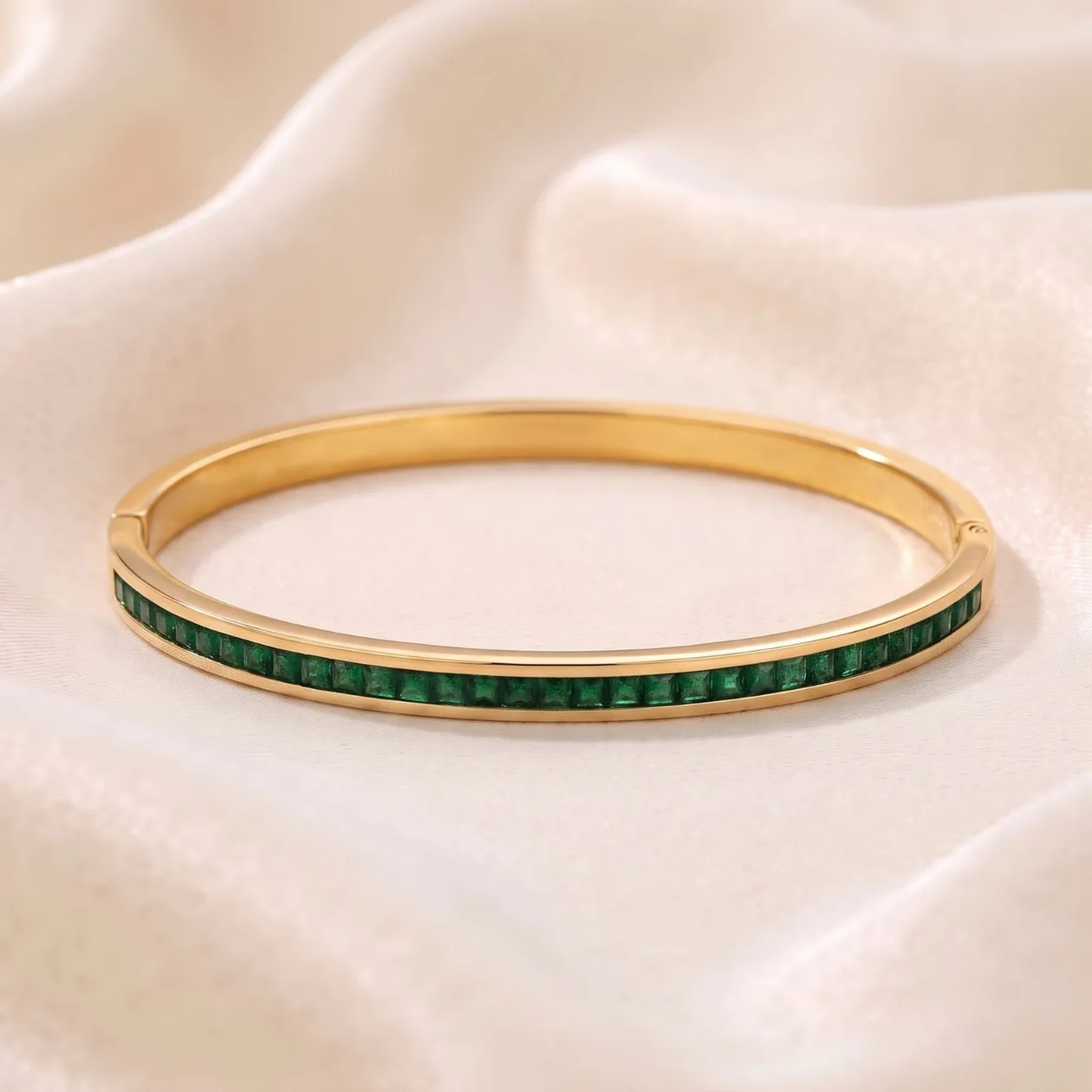 18ct Gold Plated Emerald May Birthstone Tennis Bangle: the shop's own photo