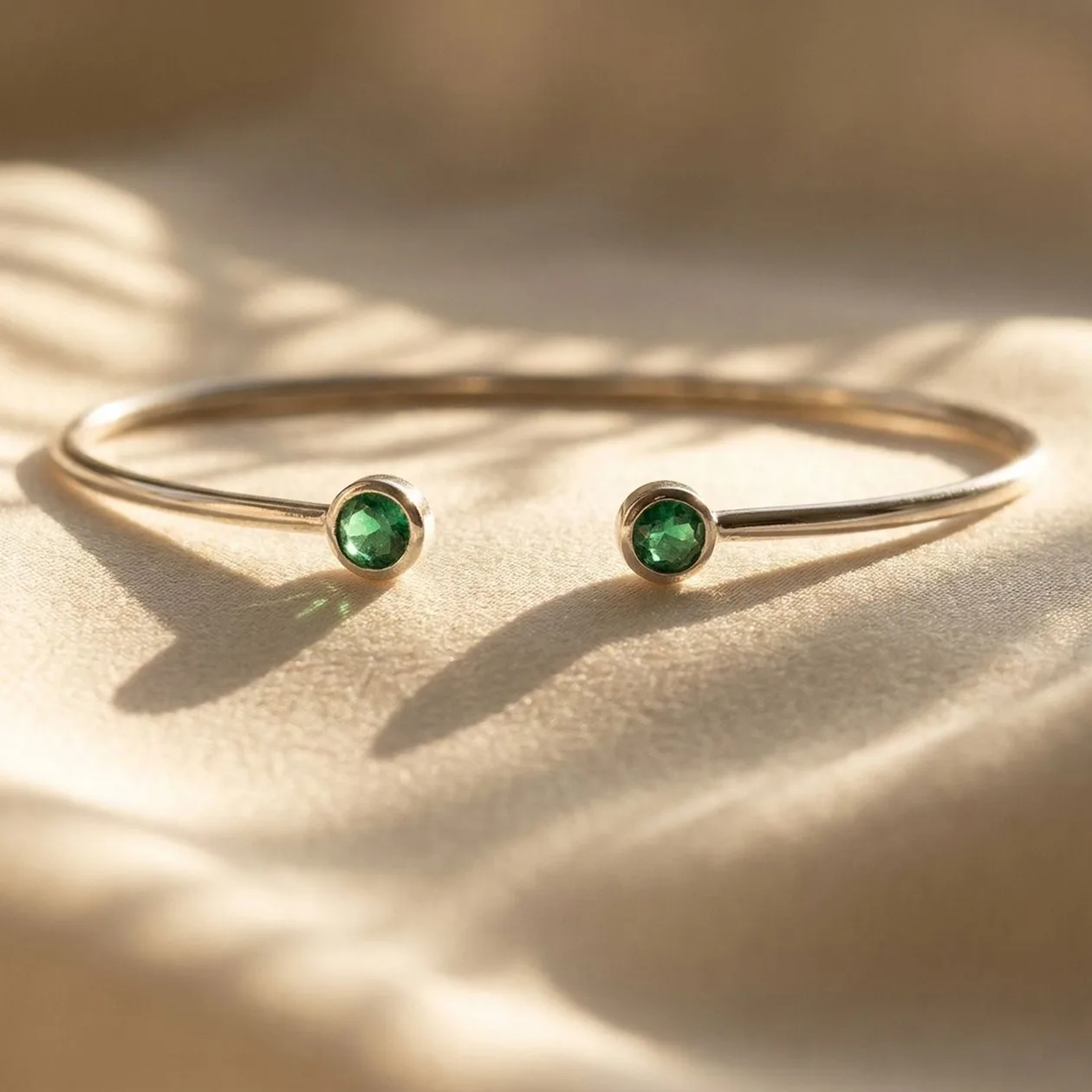 Dainty Emerald May Birthstone Sterling Silver Bangle: the shop's own photo