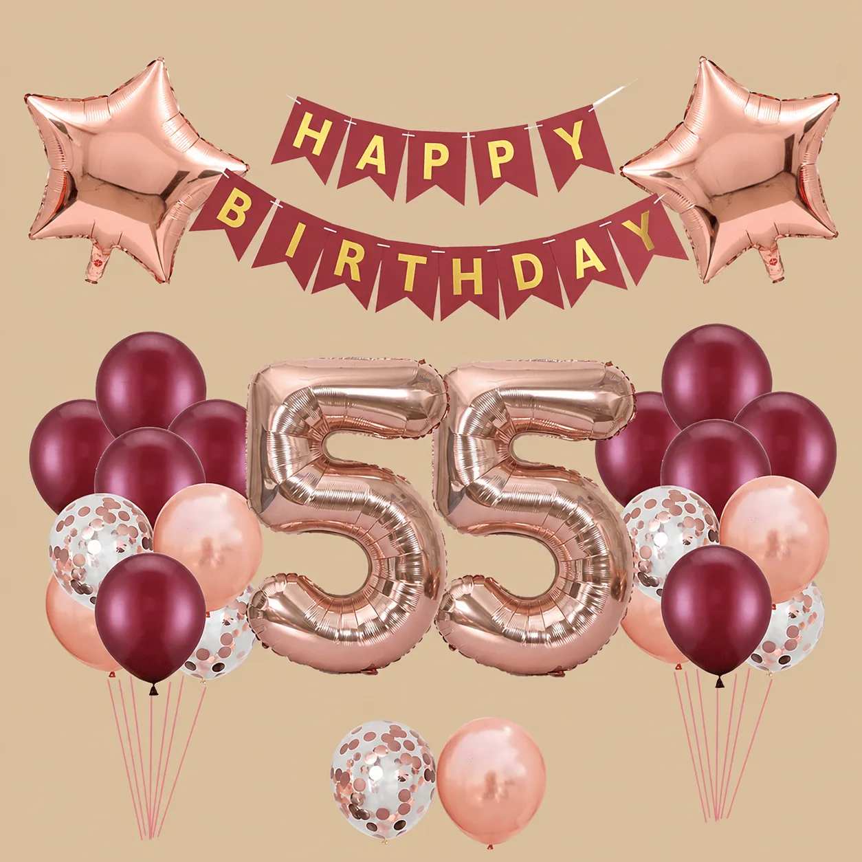 55th Birthday Burgundy & Rose Gold Balloon Set: the shop's own photo
