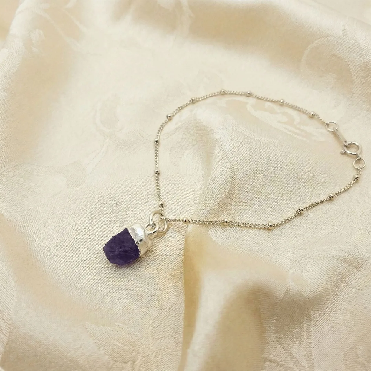 Raw Amethyst February Birthstone Silver Charm Bracelet: the shop's own photo