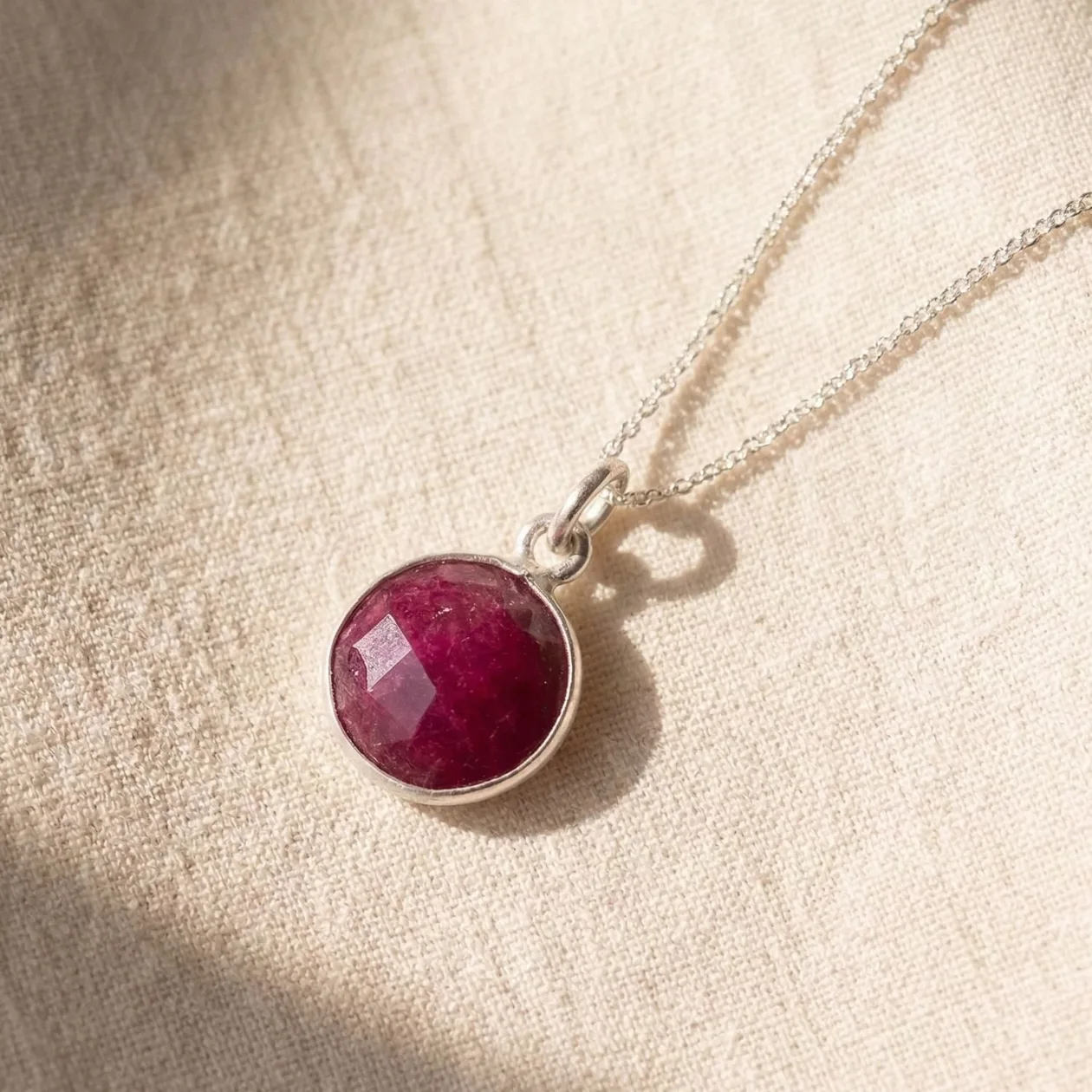 Sterling Silver Round Ruby July Birthstone Necklace: the shop's own photo