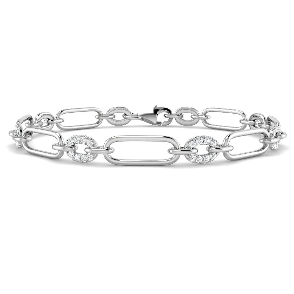 18K Gold Natural Diamond Paperclip Link Bracelet with Pave Oval Accents and Lobster Clasp - 9k Yellow Gold / 1.00 Carat / Lab Grown Diamond: the shop's own photo