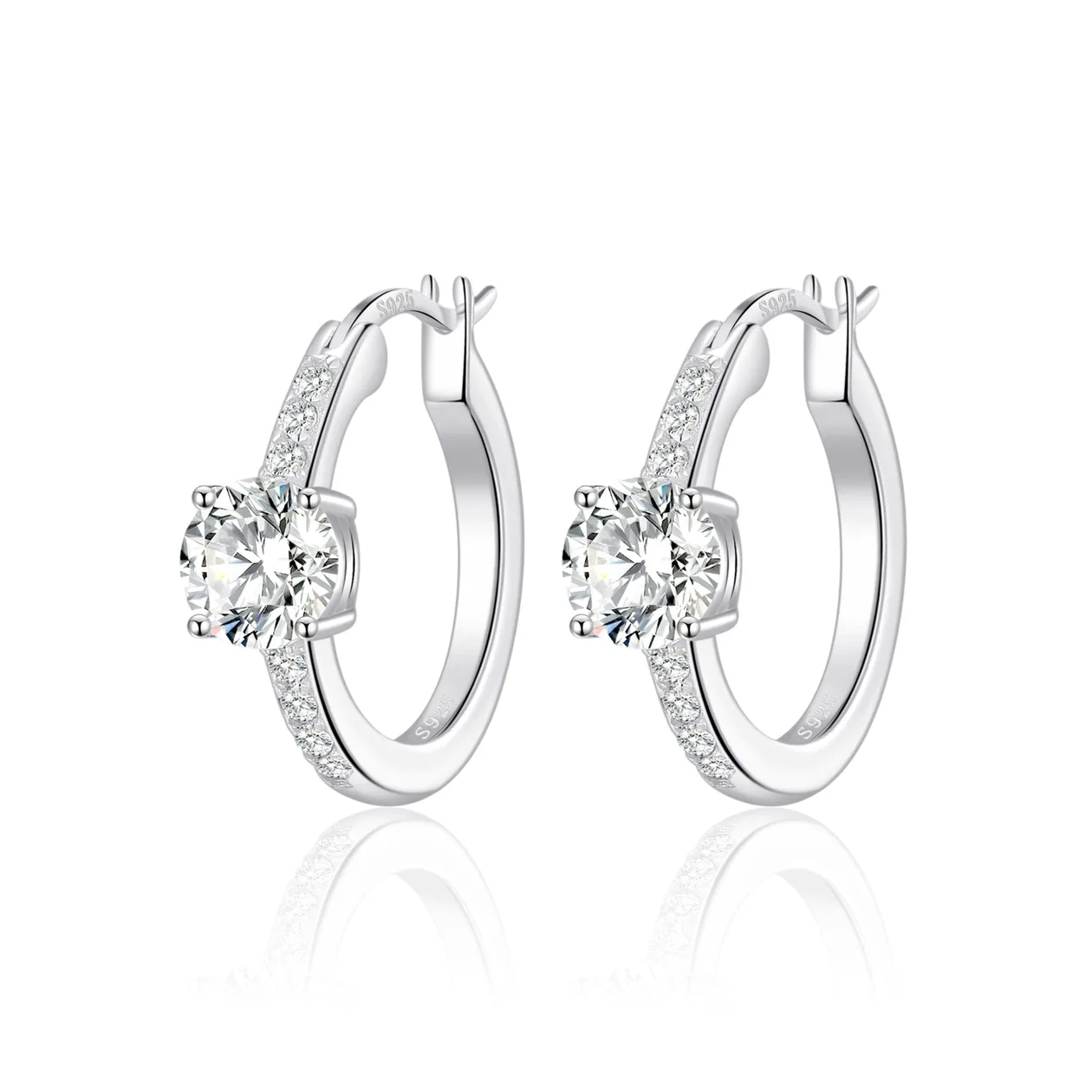 Sterling Silver Solitaire Hoop Earrings Created with Zircondia® Crystals: the shop's own photo