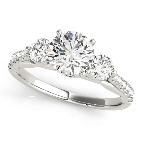 Round-Cut Three-Stone Lab-Diamond Ring with Pave and Four-Prong Setting - 18k Yellow Gold / 0.50 Carat: the shop's own photo