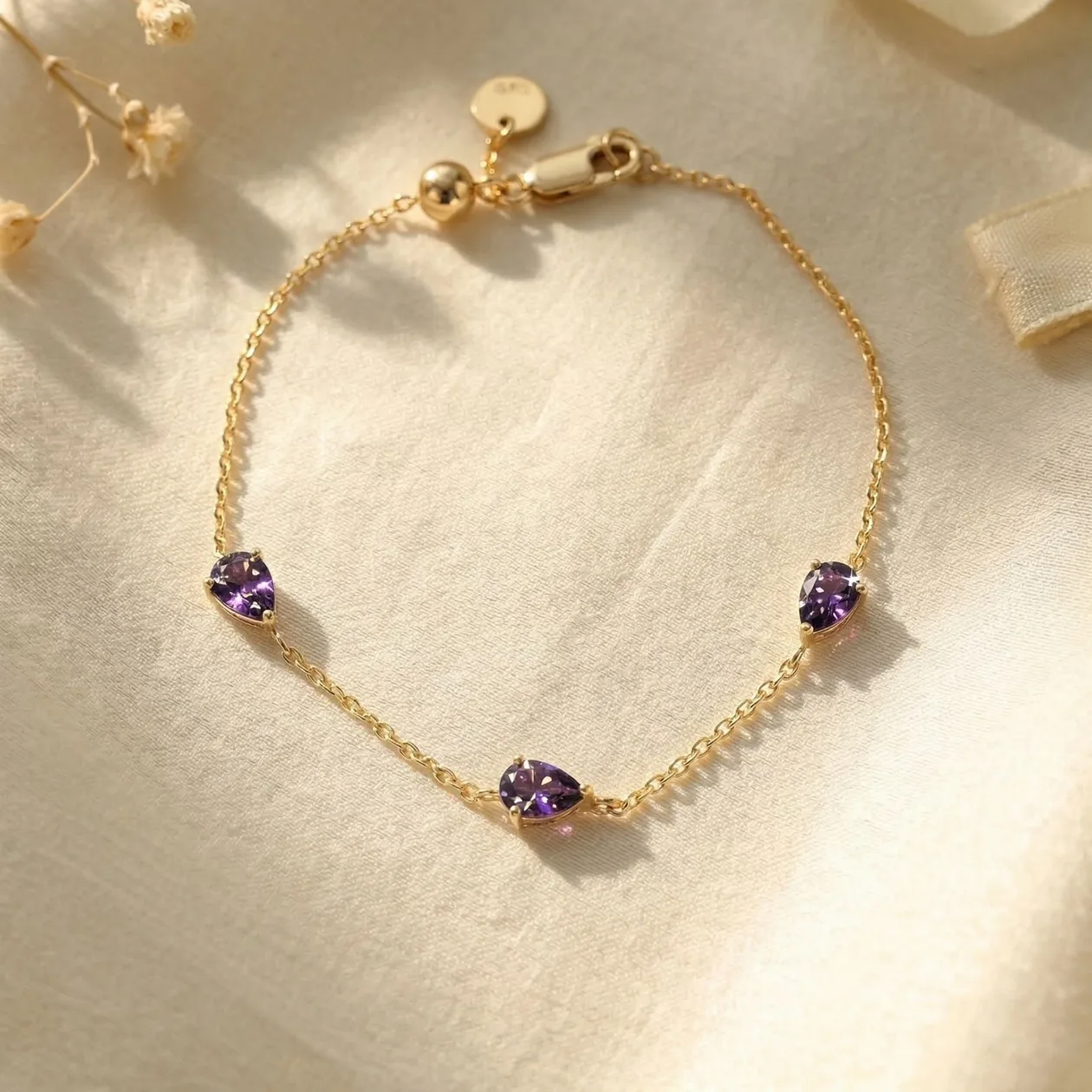 Amethyst February Birthstone Minimalist Gold Vermeil Plated Bracelet: the shop's own photo