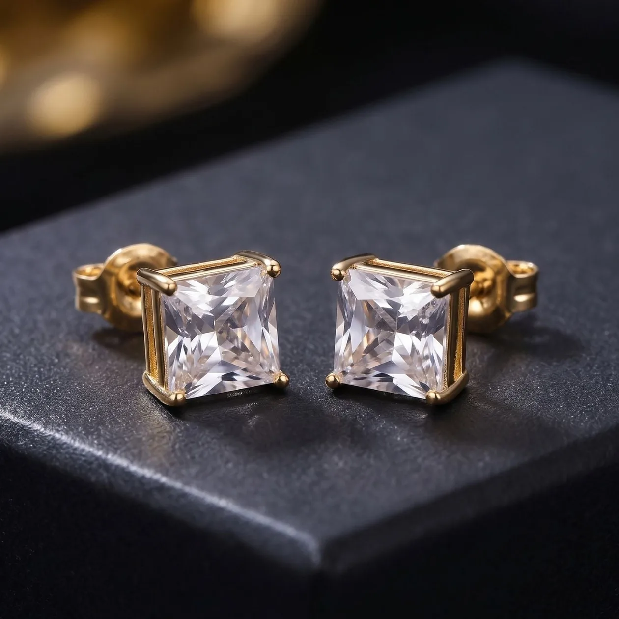 18ct Gold Plated Square Solitaire Stud Earrings For Men: the shop's own photo