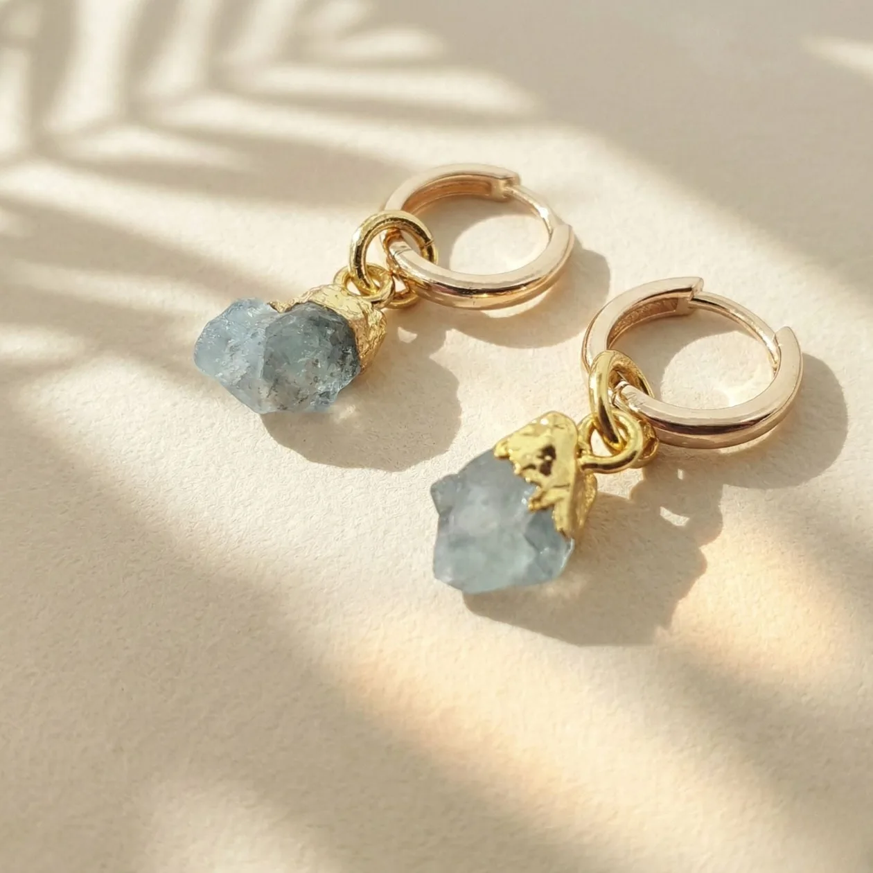 Raw Aquamarine March Birthstone Gold Plated Huggies: the shop's own photo