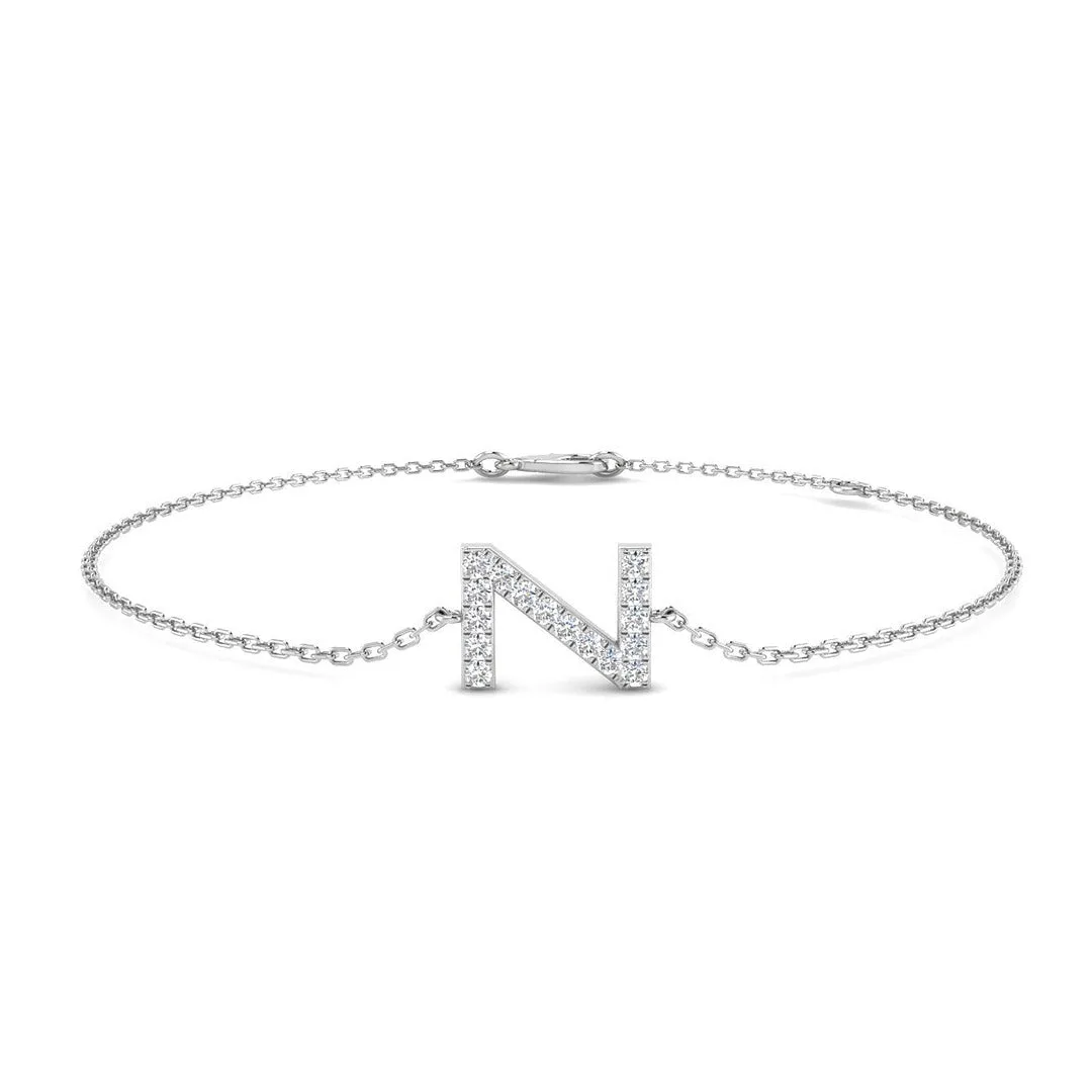 18K White Gold Lab Grown Diamond Alphabet Z Pave Set Bracelet with Chain and Lobster Claw - 9k Yellow Gold / 0.15 Carat / Natural Diamond: the shop's own photo