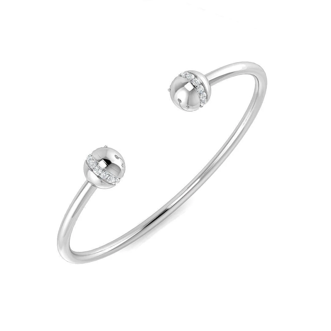 Platinum Natural Round Cut Diamond Open Cuff Bangle with Pave Ball End Accents - 18k Yellow Gold / 0.40 Carat / Lab Grown Diamond: the shop's own photo