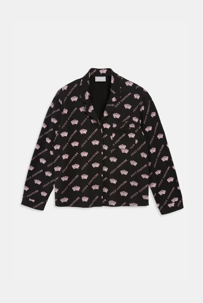 BLACK LONG SLEEVE CROWN PYJAMA SHIRT - XS / Black: the shop's own photo